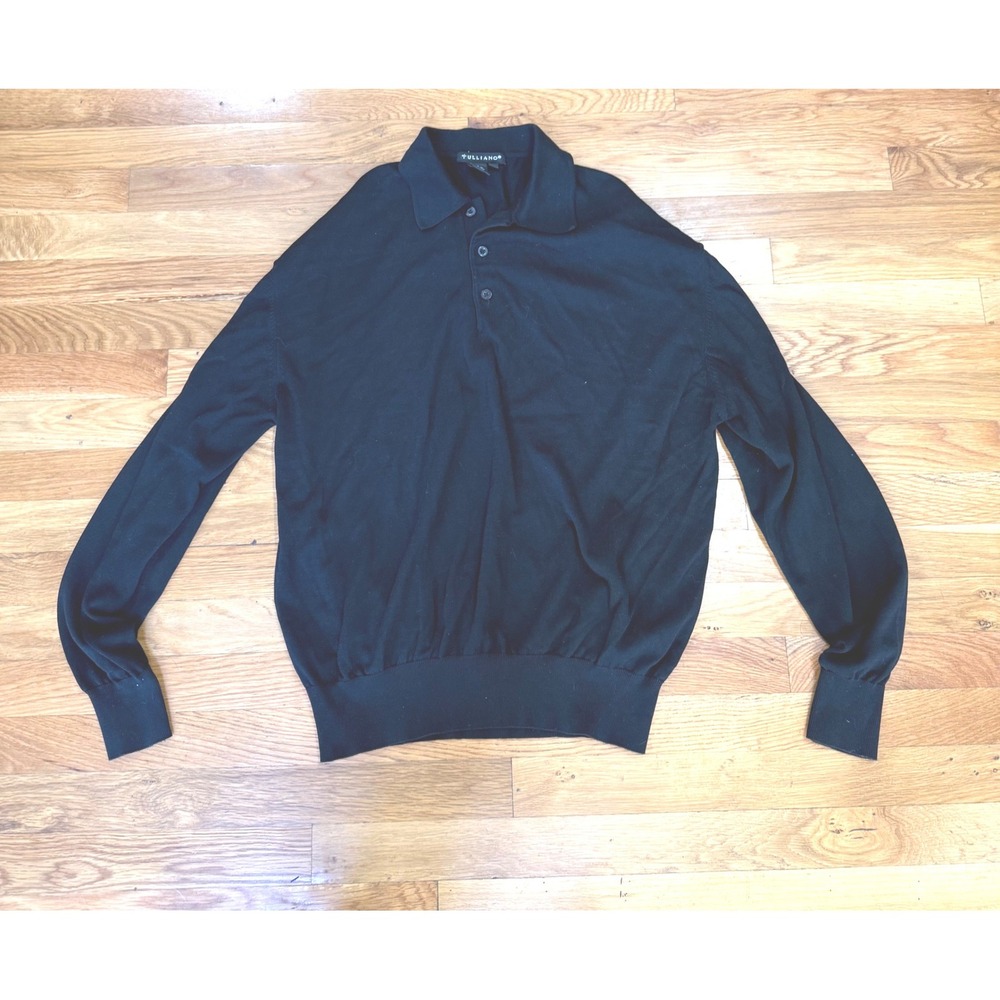 Tulliano‎ Mens Black Silk Cotton Blend Long Sleeve Polo Sweater XL Collared Knit